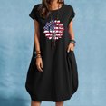 thumbnail image 2 of Vestido suelto informal de manga corta con bolsillo y cuello redondo con estampado del Día de la Independencia de algodón y lino de verano para mujer Fridja  qw3634, 2 of 4