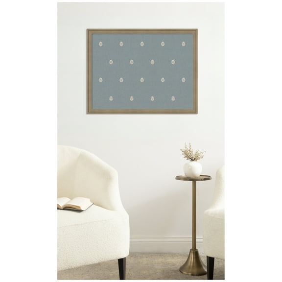 Kate and Laurel Framed Fabric Pinboard 26 x 20, Blue Botanical Block Print Printed Linen Classic Bulletin Board for Use as a Vision Board or Wall Organization, Florence Light Brown Frame