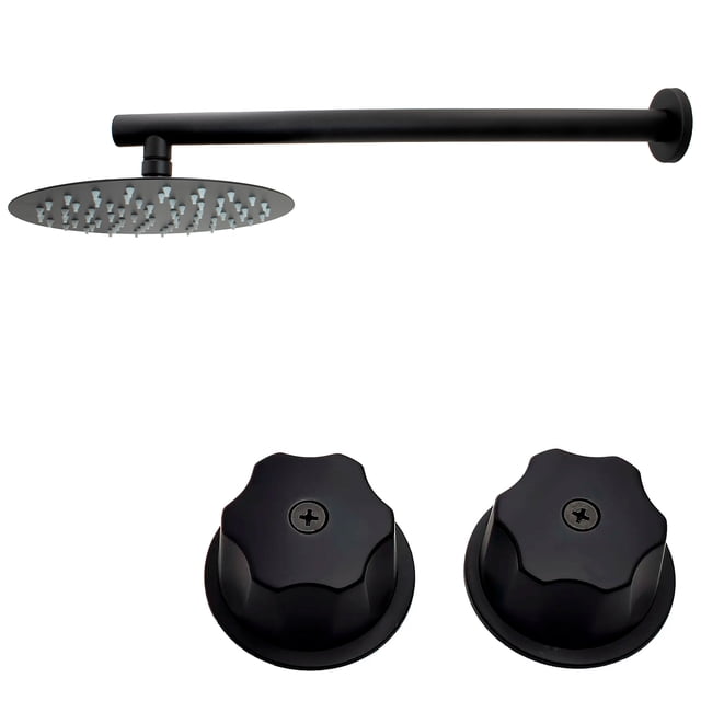 Regadera Redonda de 25cm Negro Mate con Brazo Redondo y Manerales 2005NG