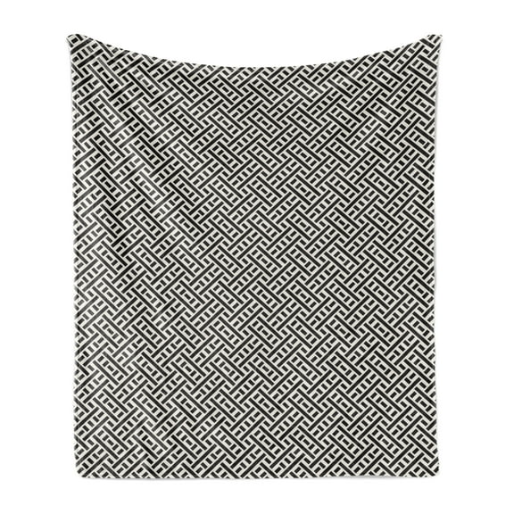 Lattice Soft Flannel Fleece Throw Blanket, Interlacing Lines Maze Celtic Style Tangled Graphic Mesh Design, Cozy Plush for Indoor and Outdoor Use, 50" x 70", Charcoal Grey Eggshell, by Ambesonne