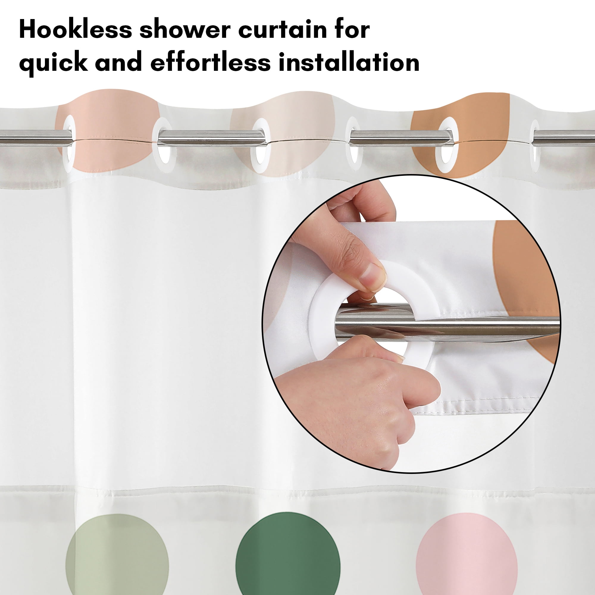 Americanflat 72x75 Hookless Shower Curtain - Polka Dot Green Orange Pink Shower Curtain with Sheer Panel, Snap-In Liner, and Grommets