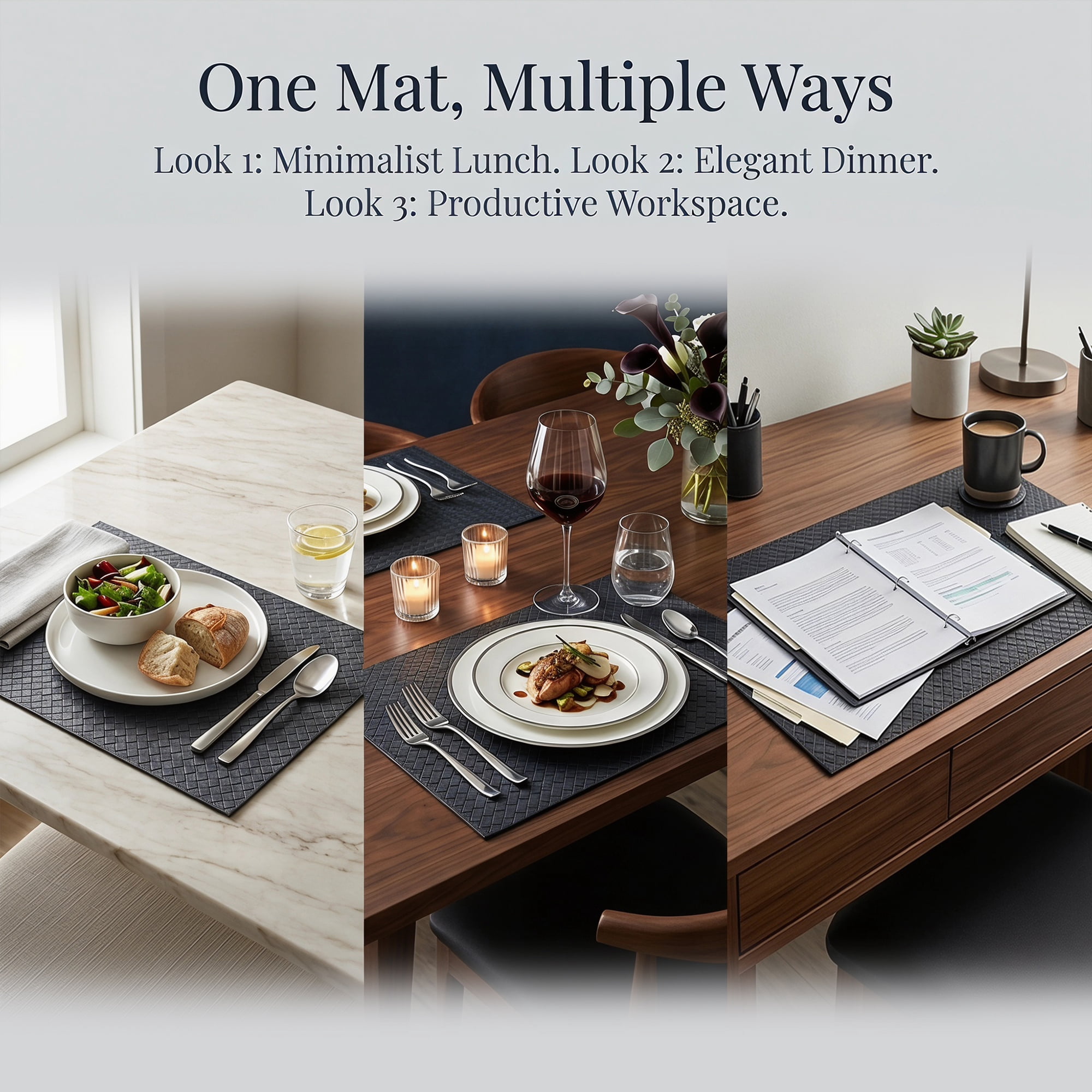 Unique Bargains Set of 6 Leather Placemats for Kitchen Black 17*12in