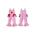 thumbnail image 2 of BemeyourBBs Kids Toddler Baby Girls Back to School Outfit Pre Kindergarten Outfits Summer Plaid Romper Overalls Clothes Apple Embroidery Sleeveless Square Neck Bell Bottoms Jumpsuit Overall, 2 of 9