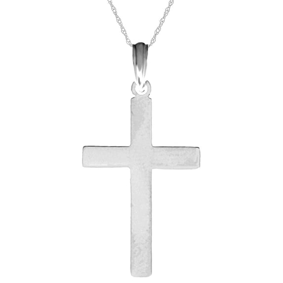 925 Sterling Silver Religious Charm Pendant with Chain, Flat Cross with Square Tips HP