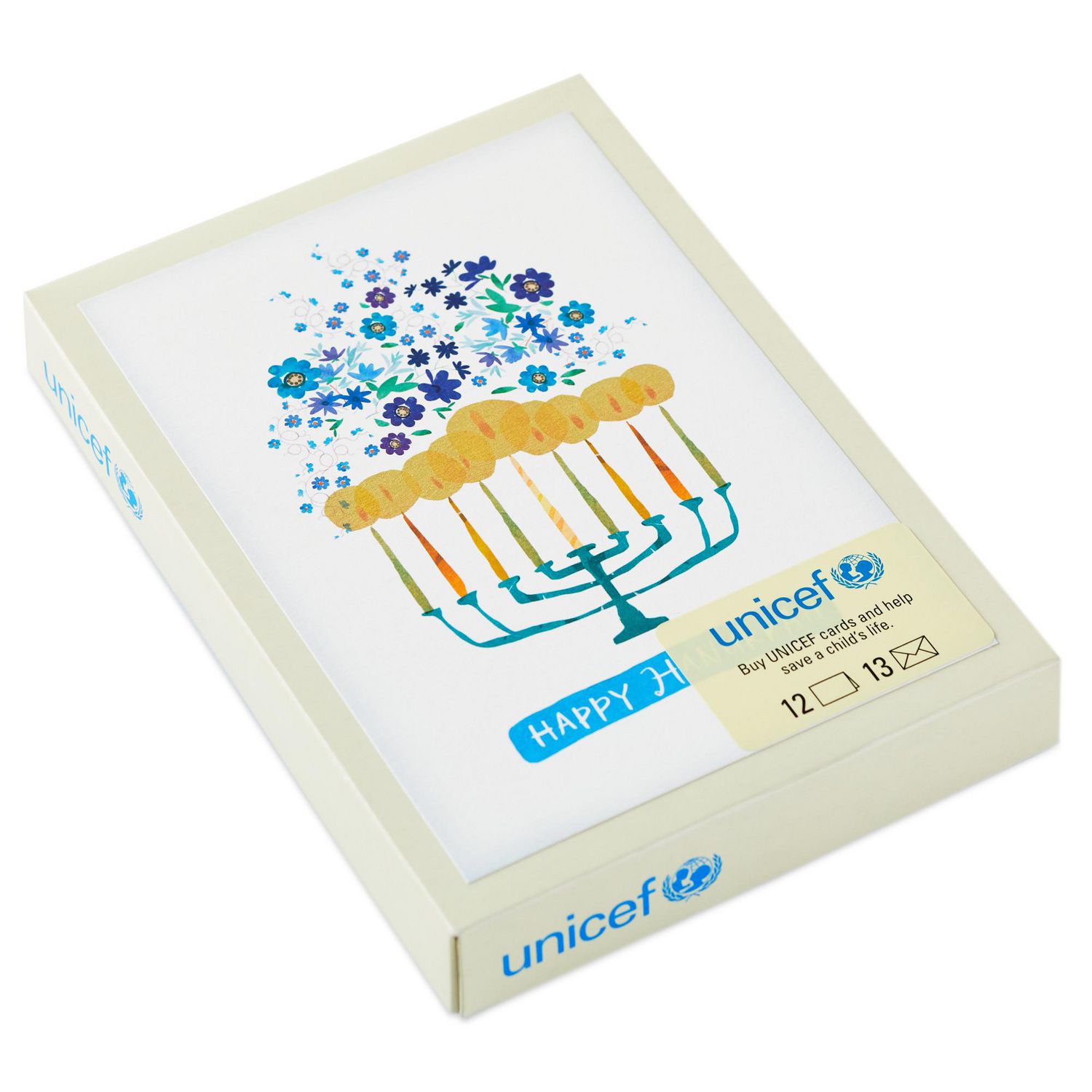 Hallmark UNICEF Hanukkah Boxed Cards, Menorah Candles (12 Cards and 13 Envelopes)