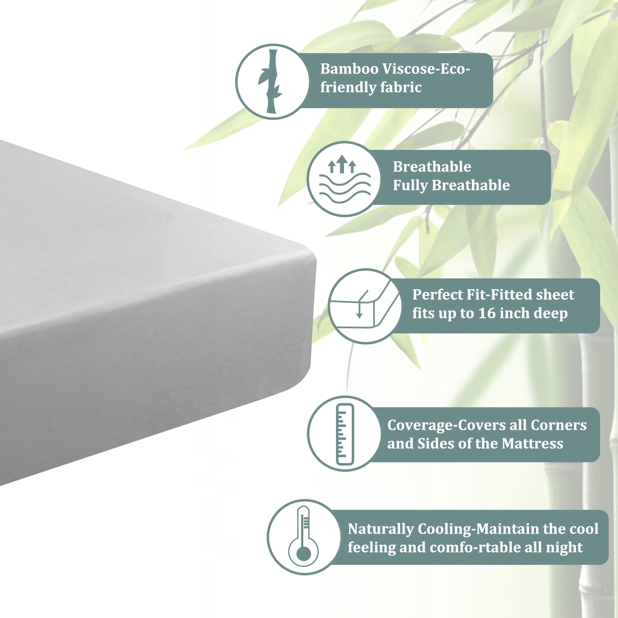 REGALWOVEN Fitted Sheet, Viscose Derived from Bamboo Soft Silky Breathable Wrinkle Fade Resistant Sheets with 16" Deep Pocket Twin Light Gray