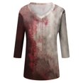 thumbnail image 5 of WTOBBY Women's Vintage Halloween Print V-Neck 3/4 Sleeve Casual Top Loose Fit Blouse Tee for Fall Festivities and Daily Fashion Wear,Vermilion S, 5 of 7