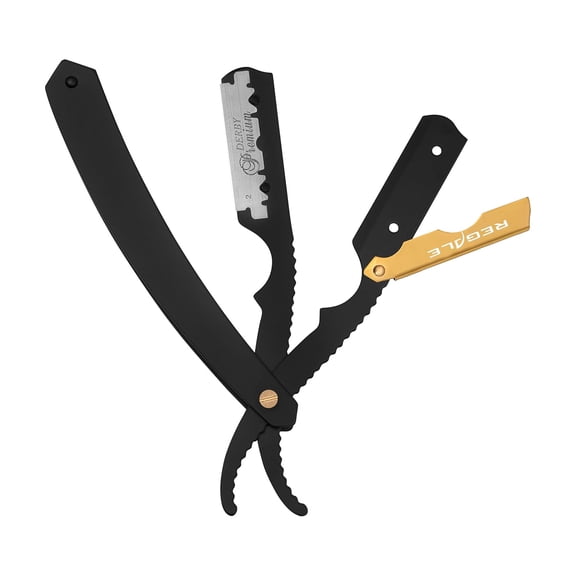 Regale Barber Supply Gold Razor For Hair Design, Professional Straight Razor Black And Gold Edition