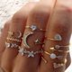 thumbnail image 1 of Anillo de diamantes con forma de luna y estrella de estilo europeo y americano, anillo de unión de serpiente retro creativo, traje combinado de 7 piezas, 1 of 6