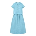 thumbnail image 3 of Uootdi Womens Two Piece Sets Peter Pan Collar Short Sleeve Top High Waist Skirt Midi Skirts Outfits Casual Boho Style Gift, 3 of 5