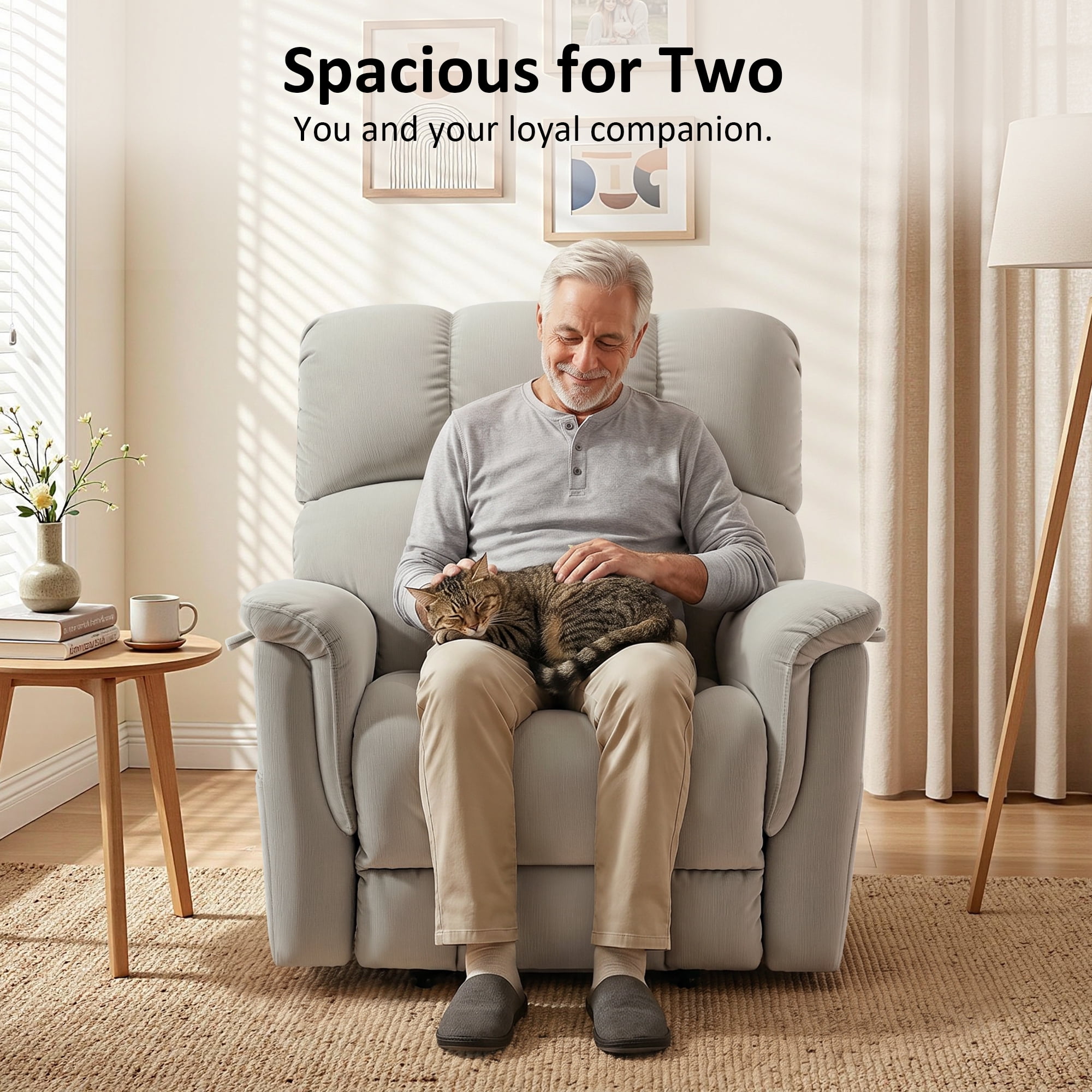 MCombo Oversized 24.8" Seat Width Large Dual Motor Power Recliner Lift Chair for Tall Elderly, Infinite Position, Beige Fabric