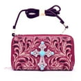 thumbnail image 3 of Western Laser Cut Floral Agate Cross Double Zipper Womens Wallet/Crossbody Bag, 3 of 6