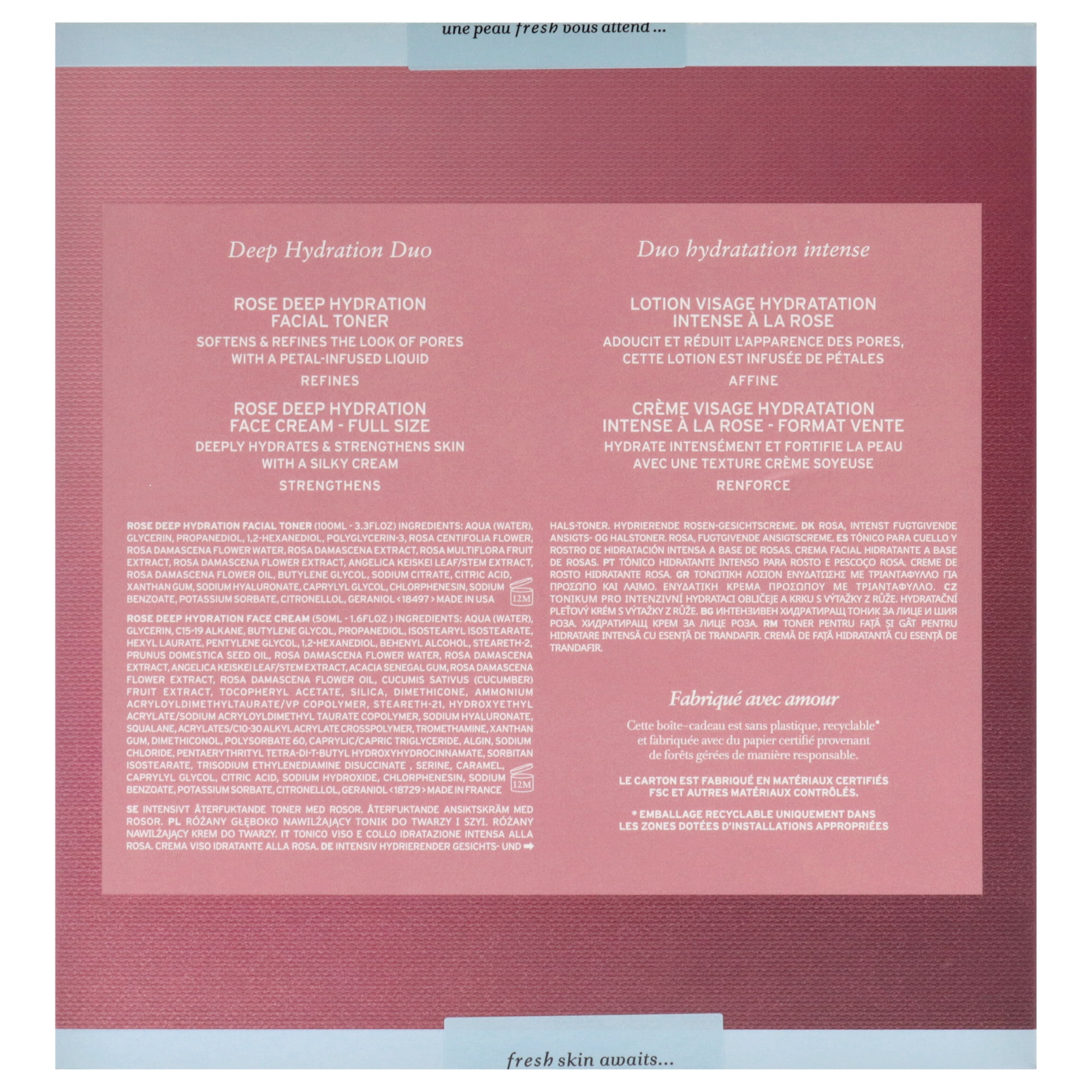 Fresh Deep Hydration Duo , 2 Pc 3.3oz Rose Deep Hydration Facial Toner, 1.6oz Rose Deep Hydration Face Cream