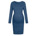 thumbnail image 3 of Joau Women's Maternity Bodycon Dress Side Ruched Long Sleeve Round Neck Dress Pregnancy Clothes for Casual Wear or Baby Shower, 3 of 4