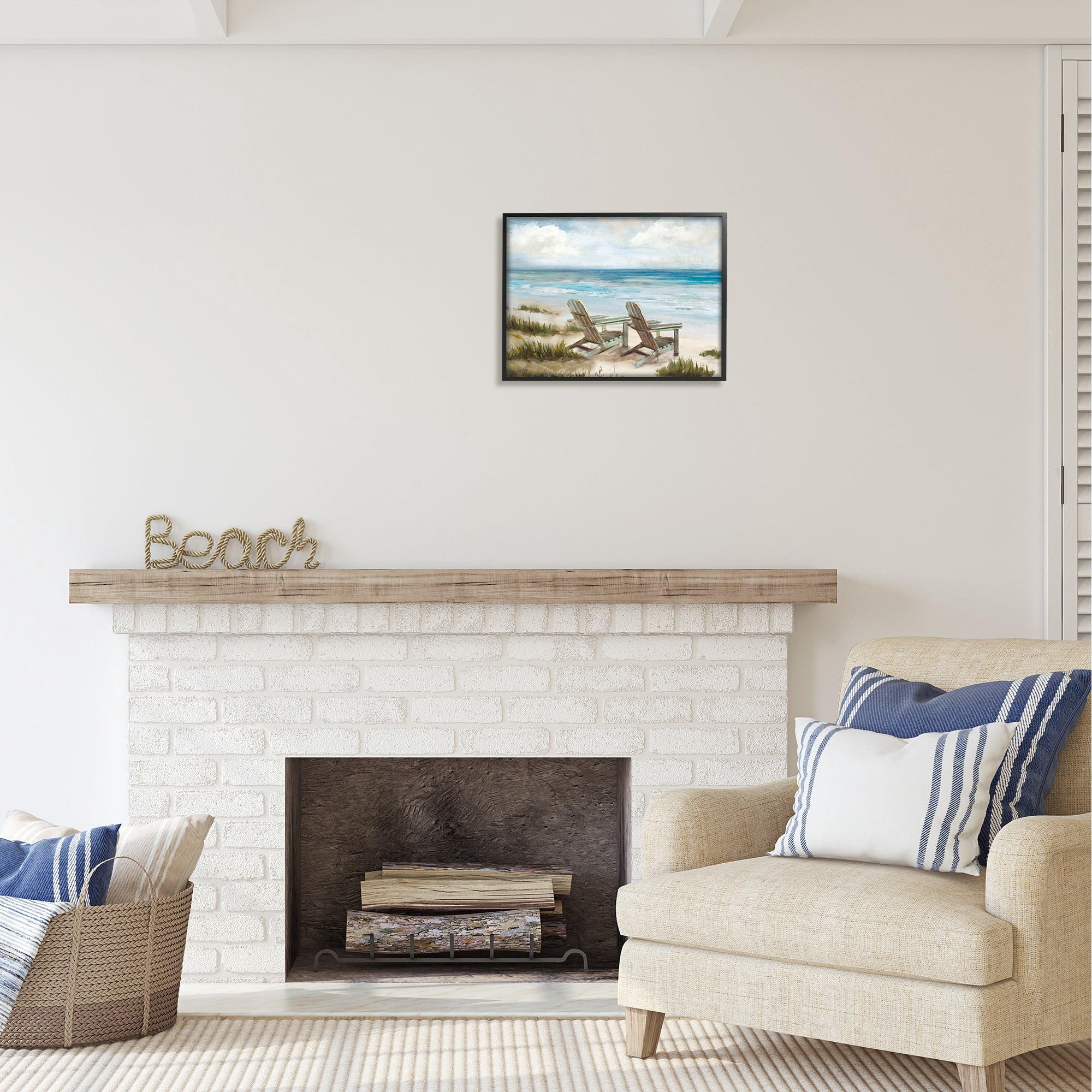 Stupell Industries View For Two Beach Chairs Nature Painting Black Framed Art Print Wall Art, 20 x 16