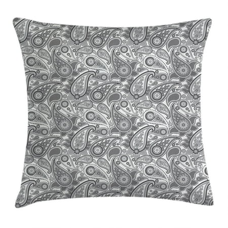 - Paisley Throw Pillow Cushion Cover, Soft Digital Traditional Persian Ornate Leaf Figures with Stripes Tracery Image, Decorative Square Accent Pillow Case, 16 X 16 Inches, Grey and White, by Ambesonne