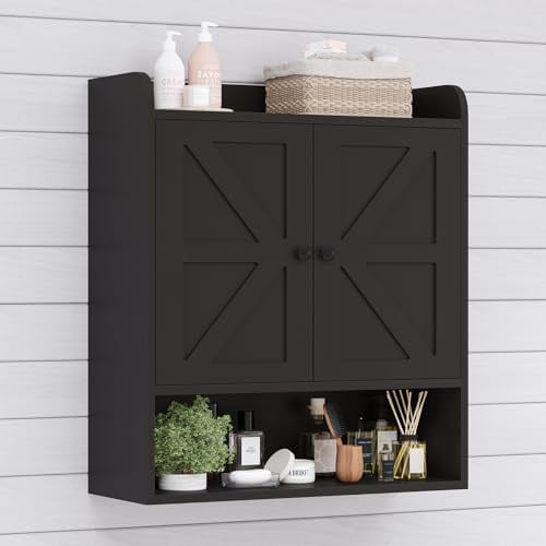 22" W x 26" H Bathroom Wall Cabinet, Farmhouse Medicine Cabinet with Adjustable Shelves and Double Barn Doors, Over The Toilet Storage Cabinet for Bathroom, Kitchen, Living Room, White