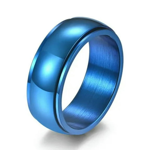 8mm Blue/Black Stainless Steel High Polished Spinner Band Male's Ring Size 6-13
