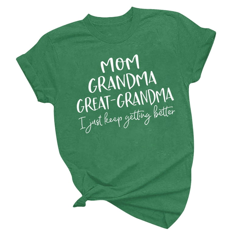 Flash Picks SMihono Funny Letter T-Shirts for Women 2024 Basic Comfy Loose  Casual Tops Trendy 2024 Relaxed MOM GRANDMA GREAT-GRANDMA Printed Tees Cap  Short Sleeve Blouse Tops Gifts Green 10 