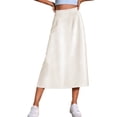 thumbnail image 2 of qelini A Line Skirt Women High Waist Long Skirt Side Slit Elastic Waist A-line Skirt Solid Color Skirt, 2 of 6