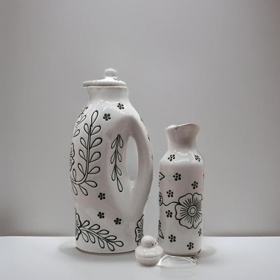 Ceramic Oil Dispenser Mini | Pack of 2 | White | 1000 ml 300ml