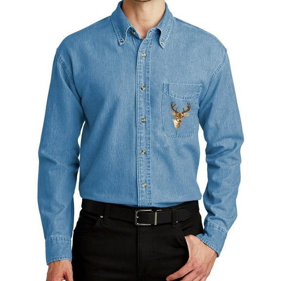 Men's Long Sleeve Buck Deer Hunting Shirt, 6XL Faded Denim