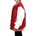 thumbnail image 3 of Varsity Letterman Baseball Red Jacket- Wool Oversize Women Bomber jacket- White PU Faux Leather Sleeves High School University Wool Jacket - Gift For Her, 3 of 5