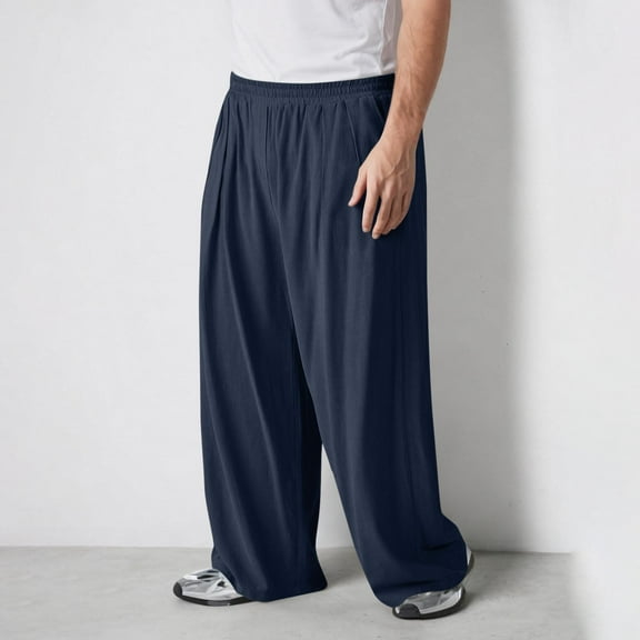 asjyhkr Plus Size Mens Linen Pants Baggy Casual Elastic Waist Flowy Oversized Athletic Pants with Pockets(L-4XL)