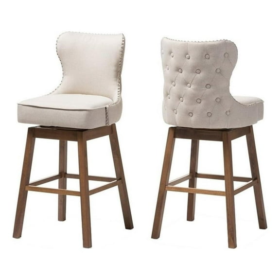 Pemberley Row Fabric Beige Bar Stool Chair Semi-circle Rotating 44.49" Easily Assembled