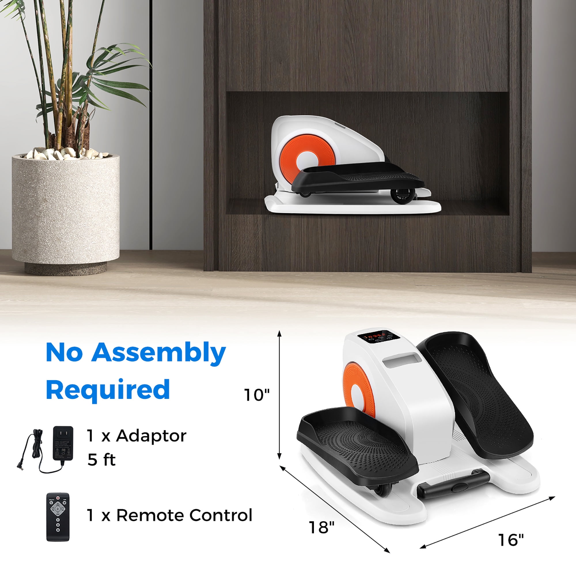 Gymax Under Desk Elliptical Machine w/ Display Monitor Remote Control for Home Office White