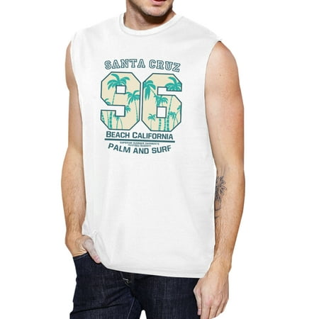 365 Printing Santa Cruz Beach California Men White Sleeveless Muscle Tank (Best Beaches Around Santa Cruz)