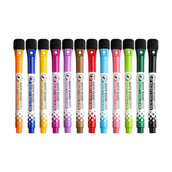 Holloyiver Ultra Fine Dry-Erase Markers,Fine Tip Whiteboard Magnetic Markers with Eraser Cap,12 Bulk 12 Colors Low Odor Markers for Home Office Supplies-Brilliant