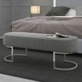 thumbnail image 4 of Contemporary Velvet & Metal Bench in Grey & Silver, 4 of 6
