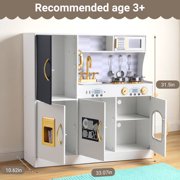 COCLUB Play Kitchen, Wooden Kids Kitchen Playset with Chalkboard, Ice Maker, Play Phone, Cookware Accessories, Microwave Toy Kitchen Gift for Boys Girls Age 3-8 White