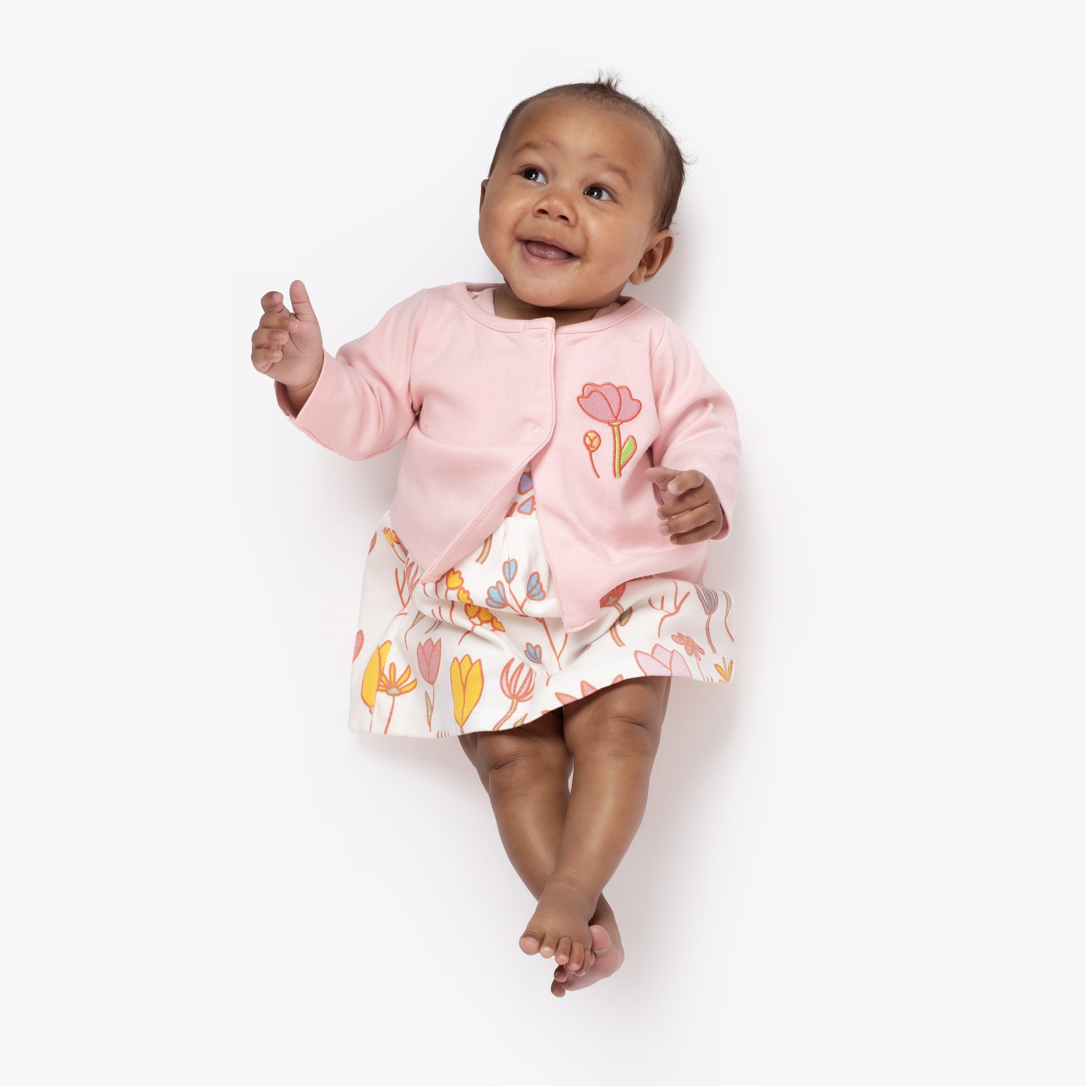 M+A by Monica + Andy Organic Gender Neutral Cotton Dress Romper + Cardigan Bundle, Sizes Newborn - 9 Months