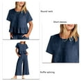 thumbnail image 3 of Conjunto de pantalón ancho y camiseta de manga corta azul marino para mujer: estilo veraniego con volantes elegantes, 3 of 4