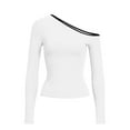 thumbnail image 5 of Sevevn Women's Fashion Casual Round Neck Solid Color Off The Shoulder Top Long Sleeve Shirts White M Early Access Deals, 5 of 5