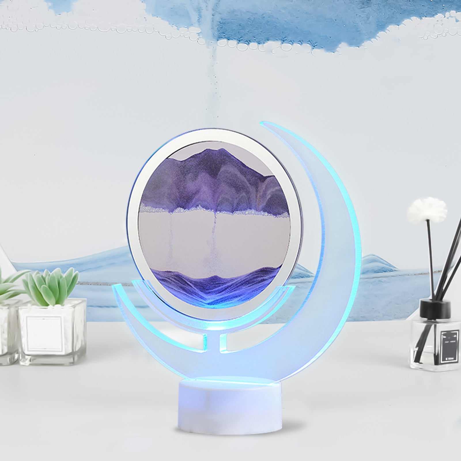 Wovilon Night Light Usb Streaming Sand Painting Night Light, 3D Three-Dimensional Moon Painting, Decorative Home Gifts Bedside Ambient Sand Painting Led Table Lamp(5Ml)