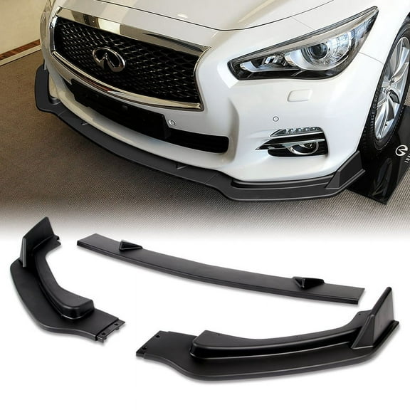For 2014-2017 Infiniti Q50 Premium Unpainted BLK Front Bumper Body Kit Lip 3PCS