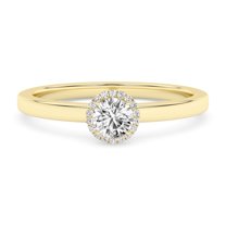 AFFY Solitaire Halo Engagement Rings For Women, 0.60 Carat (ctw) Round Lab Created Moissanite Promise Ring For Her In 14k Solid Yellow Gold | VVS1 Quality Ring Size-5