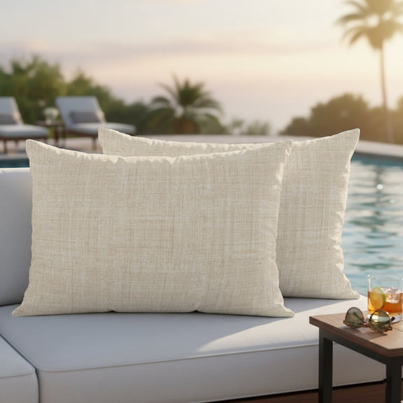 Cream Outdoor Pillow Covers 20x12 Inch Lumbar Pillow Covers Set of 2 Waterproof Decorative Throw Pillow Cases Farmhouse Vintage Cream Solid Color Modern Cushion Covers for Patio Furniture Garden
