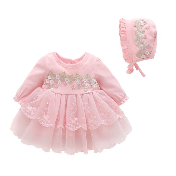 LOLIPPYY Skirt Dress with Matching Hat, 0-3 Months Spring & Autumn Party Outfit for Infants