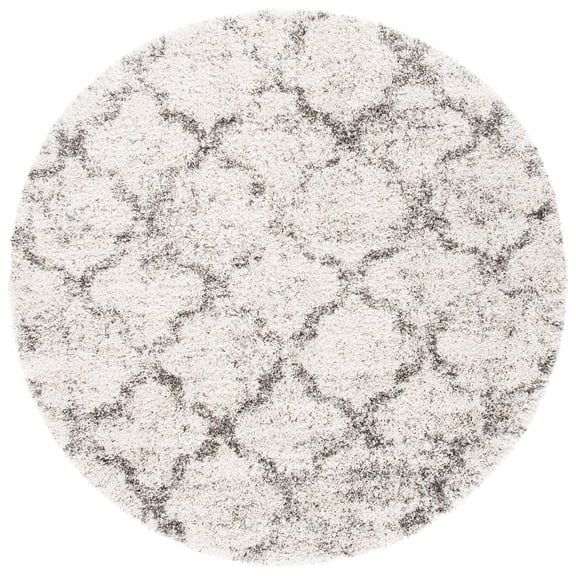 SAFAVIEH Hudson Shag Jacqueline Quatrefoil Area Rug, Ivory/Grey, 7' x 7' Round