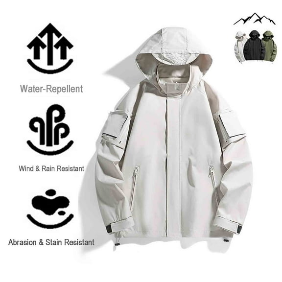 Big & Tall Rain Jackets for Men Plus Size M-4X Windbreaker Raincoats with Zipper Pockets and Detachable Hoodie Long Sleeve Zip Up Hiking Jacket