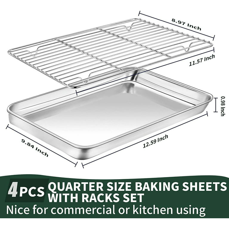 Baking Sheet with Rack 12 x 10 x 1 Inch, Manss Stainless Steel Cookie Sheet  Baking Pan Toast Oven Tray with Cooling Rack, Quarter Sheet Pan with Wire  Rack, Non Toxic 