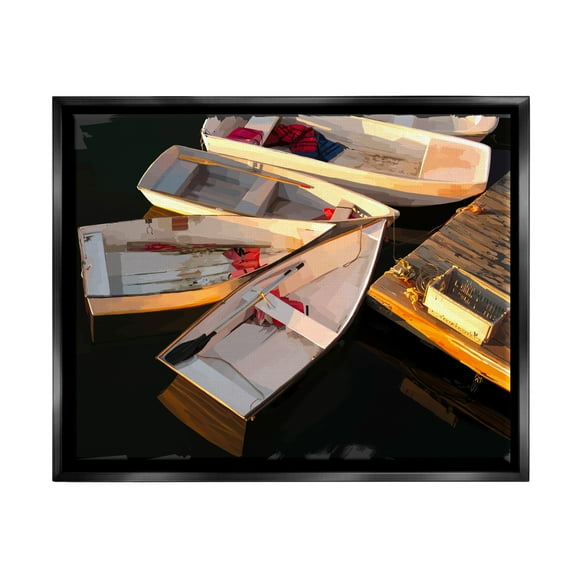 Stupell Industries Aerial View Docked Boats At Lake Coastal Photography Black Floater Framed Art Print Wall Art