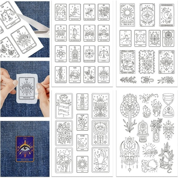 4 Sheets Tarot Cards Water Soluble Hand Sewing Stabilizers forFabric Mystical Embroidery Stitch Practice Embroidery Patterns Transfers