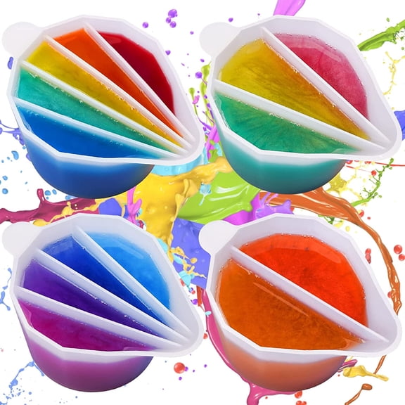 Silicone Split Cups, 4Pcs Thicken&Reusable Resin Mixing Cups with 2-5Channels,Dividers Paint Supplies, Fluid Art for Resin Crafts,Acrylic Paint Pouring, Drawing, White