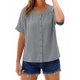 thumbnail image 2 of TaTaai Women's short sleeve crew neck top, linen cotton fabric, solid color, button cuffs, cutout detail, pullover style, casual loose fit, soft breathable, ideal for daily outings Gift, 2 of 7