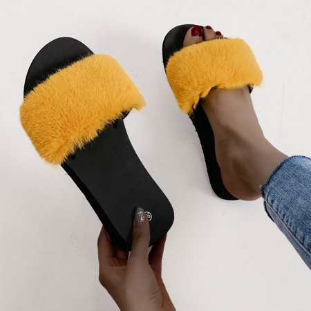 

STEADY Warm Plush Slippers Cartoon Cotton Fleece Slippers Heel Bow Slippers Yellow / 41